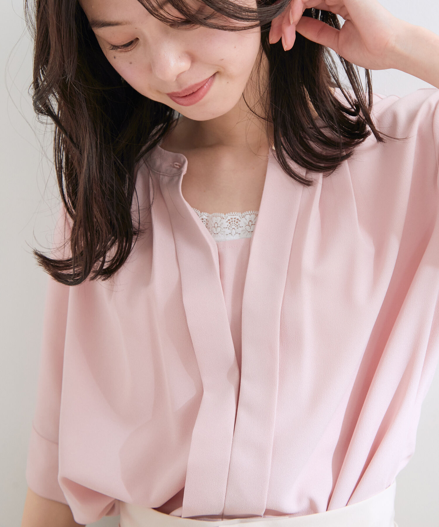 VIS「【洗える】レースカット細リブキャミソール」|キャミソール|