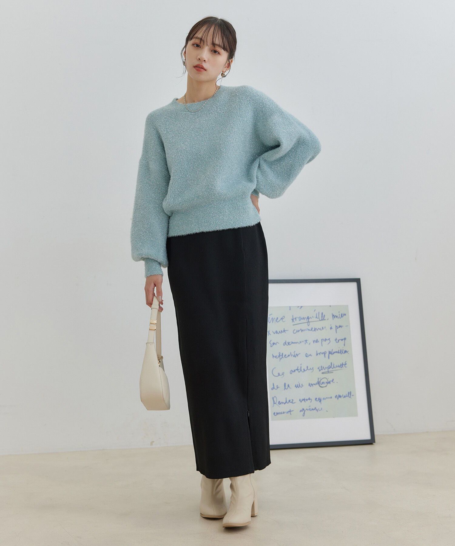 VIS「【洗える】ジップスリットリブニットタイトスカート」|スカート|