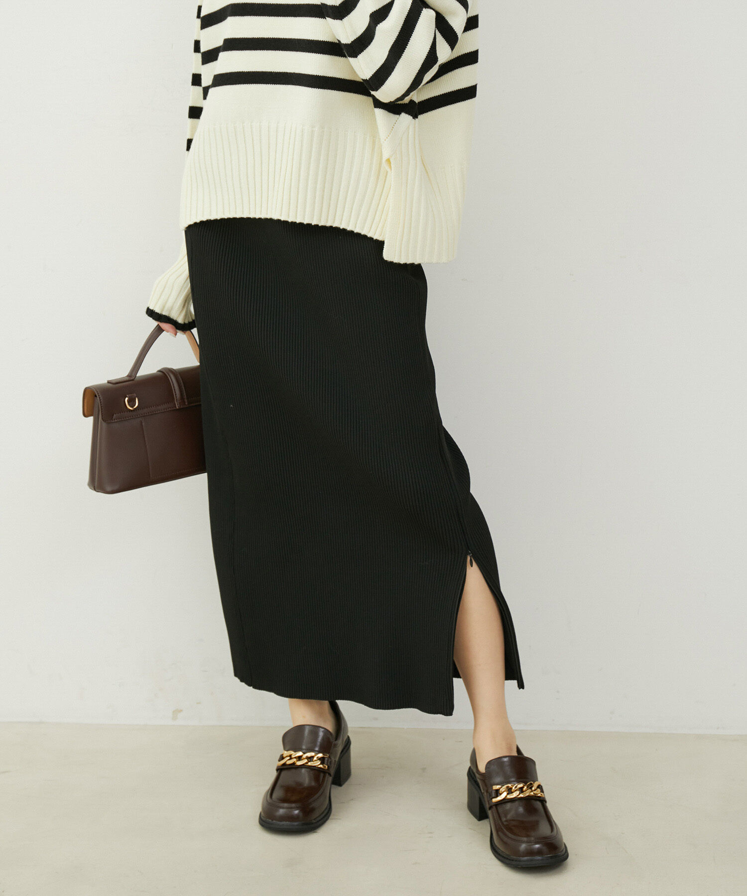 VIS「【洗える】ジップスリットリブニットタイトスカート」|スカート|