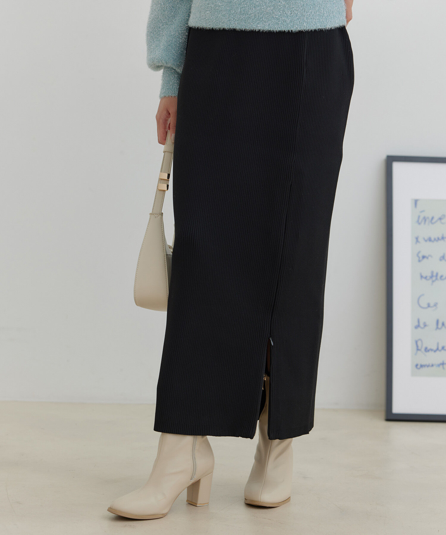 VIS「【洗える】ジップスリットリブニットタイトスカート」|スカート|