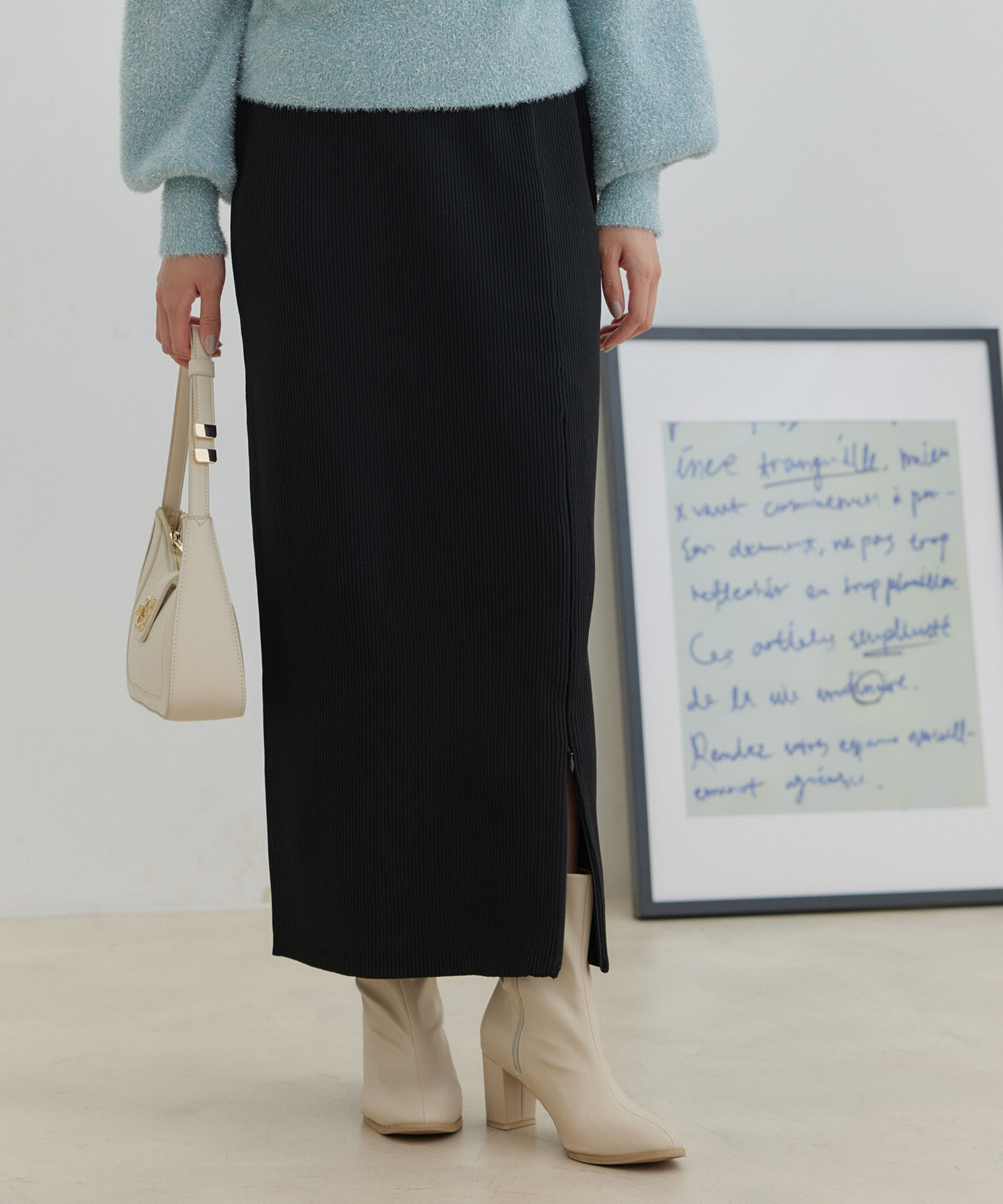 VIS「【洗える】ジップスリットリブニットタイトスカート」|スカート|