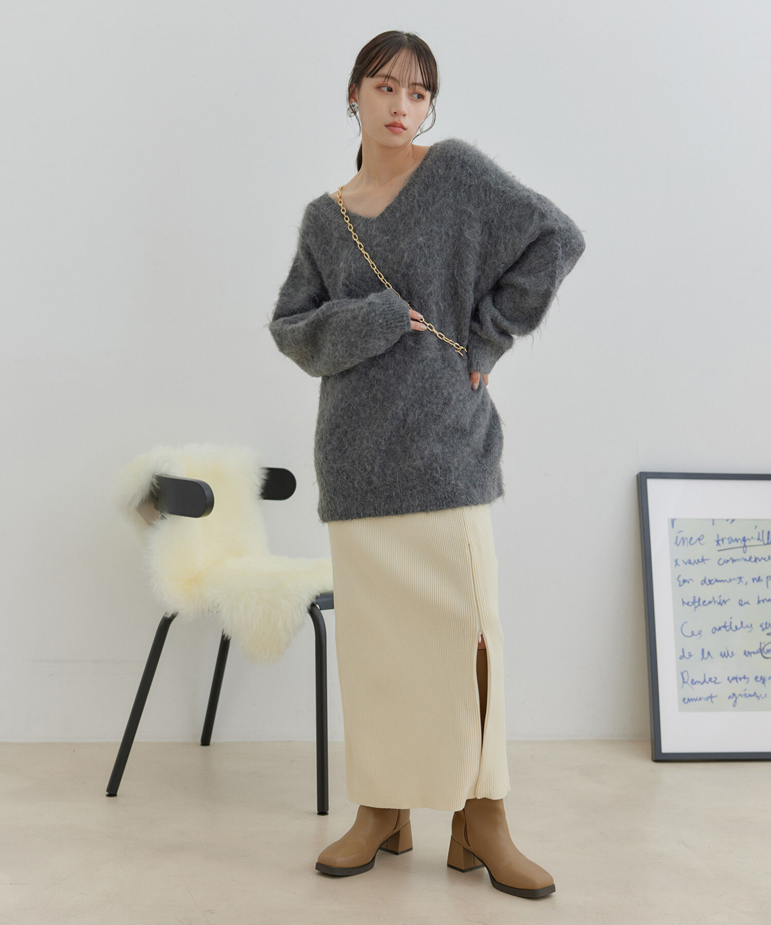 VIS「【洗える】ジップスリットリブニットタイトスカート」|スカート|