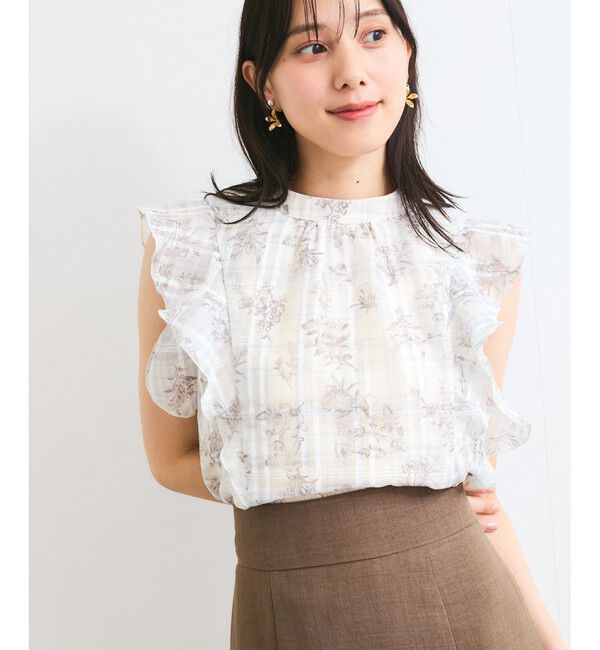 VIS「【洗える】2WAYショルダーシアーチェックブラウス」|シャツ・ブラウス|ベージュ系(28)