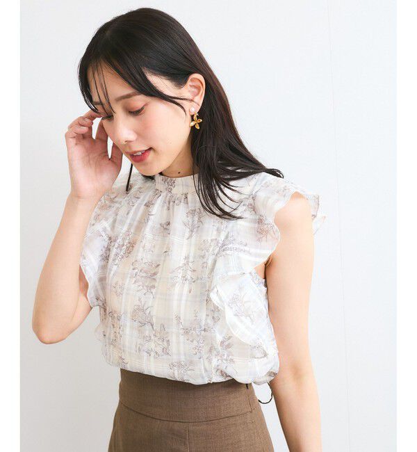 VIS「【洗える】2WAYショルダーシアーチェックブラウス」|シャツ・ブラウス|