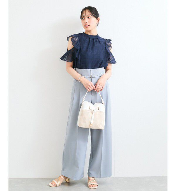 VIS「【洗える】2WAYショルダーシアーチェックブラウス」|シャツ・ブラウス|