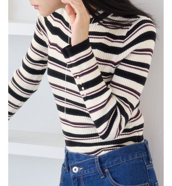 VIS「スリーブ釦アクセントリブニット/WEB限定FSサイズ・静電気防止」|ニット・セーター|