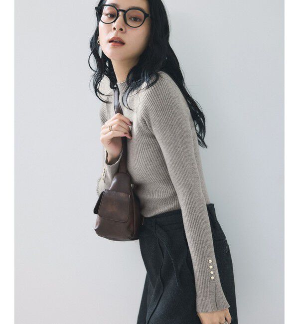 VIS「スリーブ釦アクセントリブニット/WEB限定FSサイズ・静電気防止」|ニット・セーター|