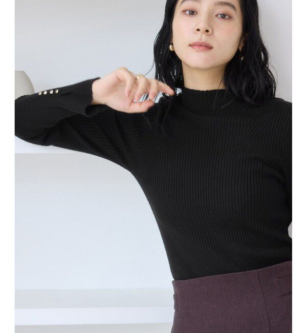 VIS「スリーブ釦アクセントリブニット/WEB限定FSサイズ・静電気防止」|ニット・セーター|