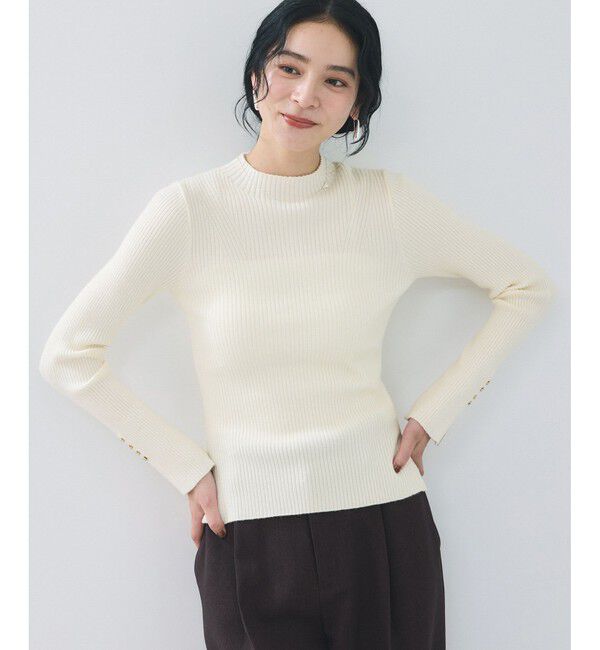 VIS「スリーブ釦アクセントリブニット/WEB限定FSサイズ・静電気防止」|ニット・セーター|