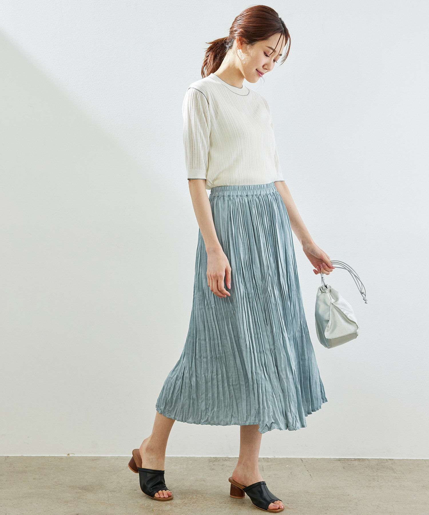 Rope&rsquo;Picnic「サテンワッシャープリーツスカート」|スカート|