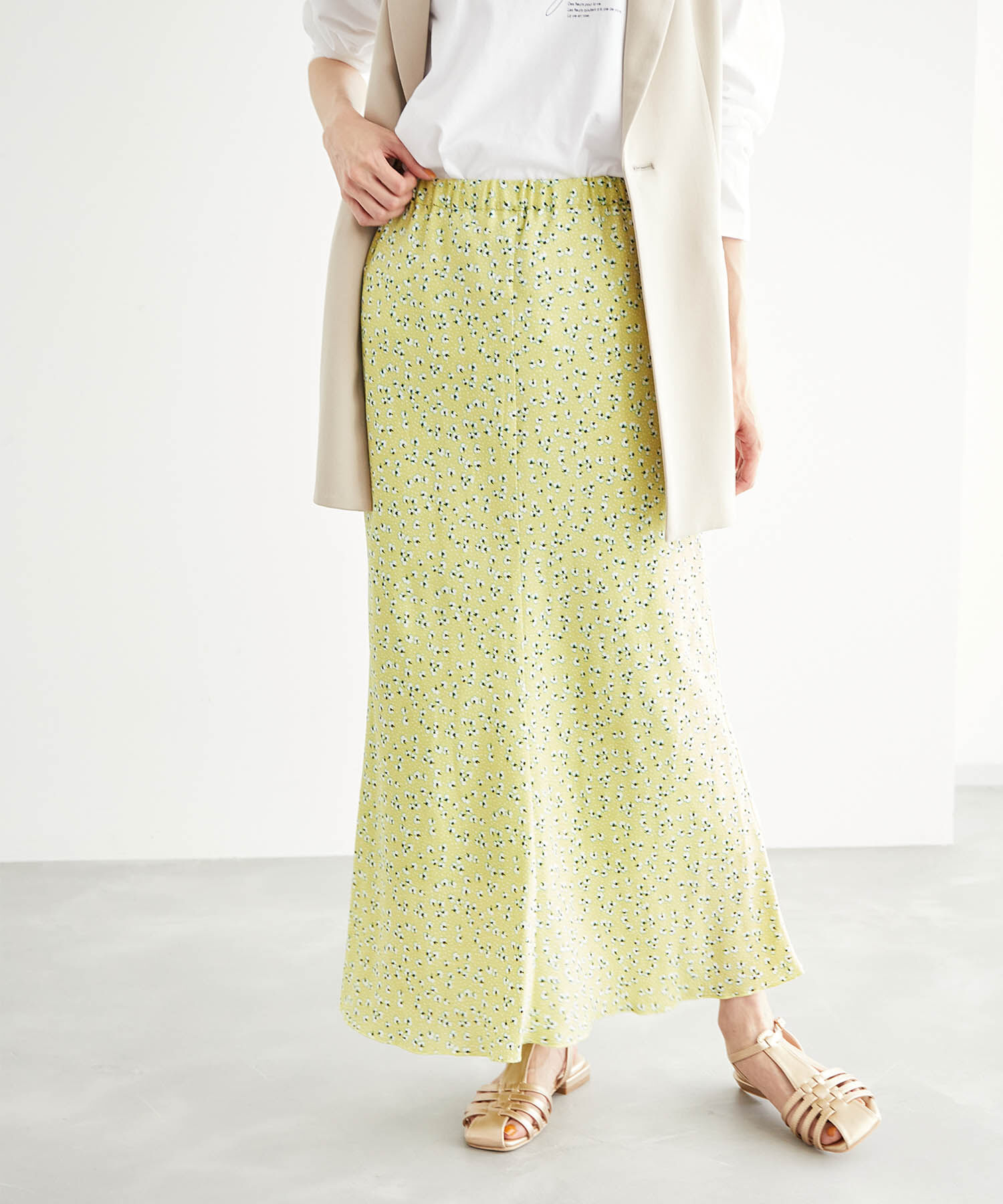 Rope&rsquo;Picnic「【着丈調節の出来る】フラワーマーメイドマキシスカート」|スカート|イエロー(80)