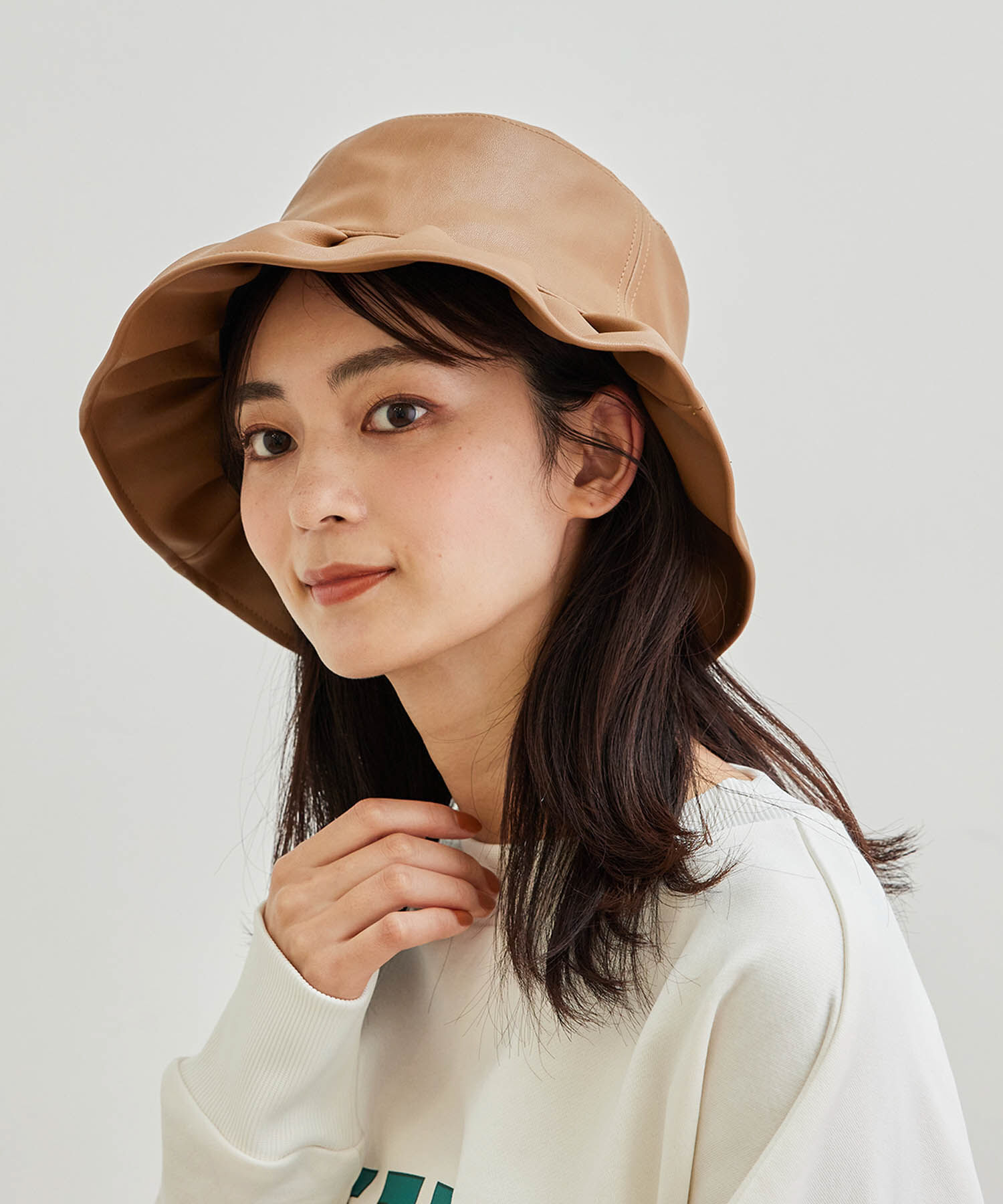 ROPE PICNIC PASSAGE「フェイクレザーフリルハット」|ハット|キャメル(25)