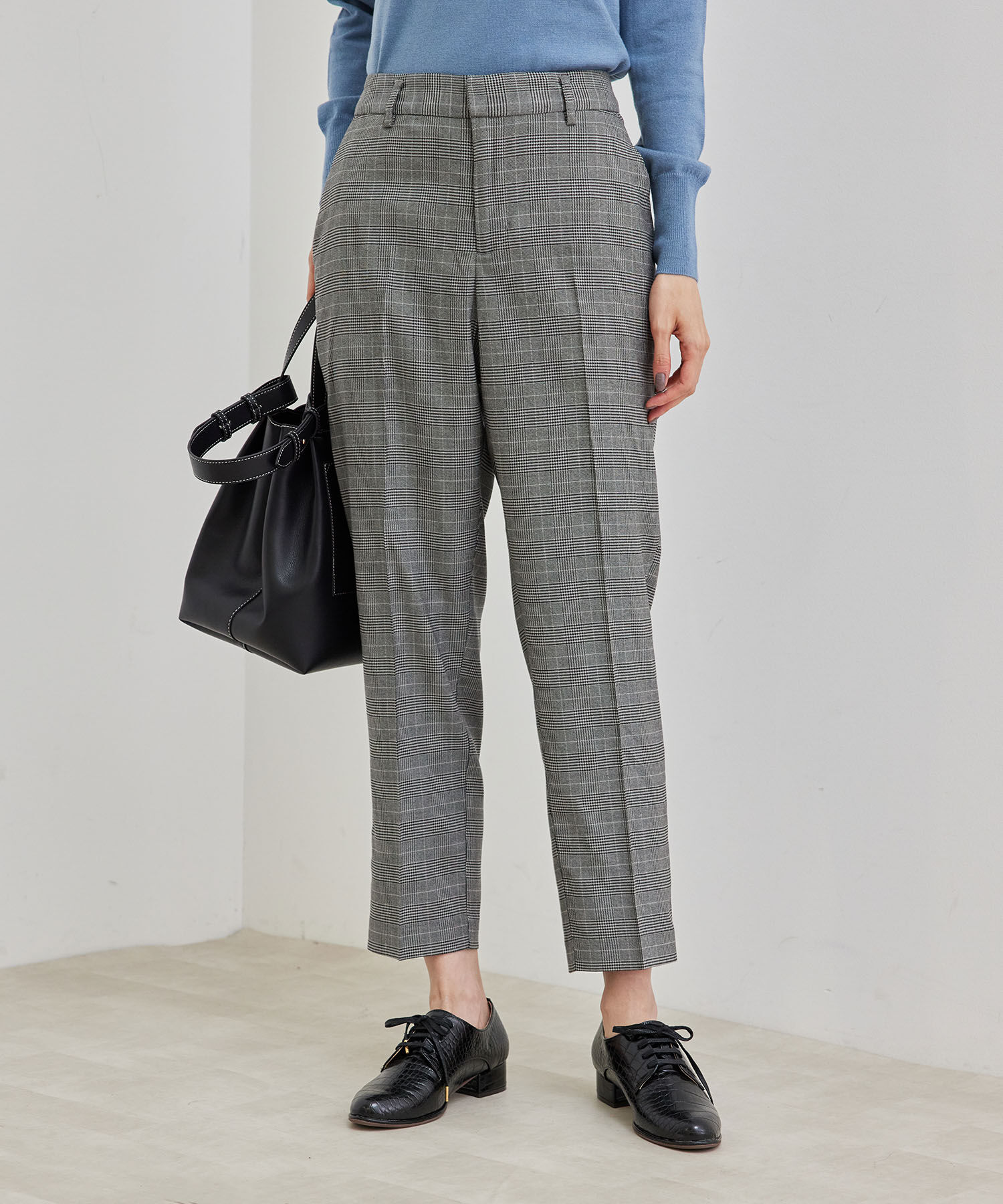 Rope&rsquo;Picnic「抗ピルアソートチェックギャバストレッチテーパードパンツ」|その他|ブラック系(02)