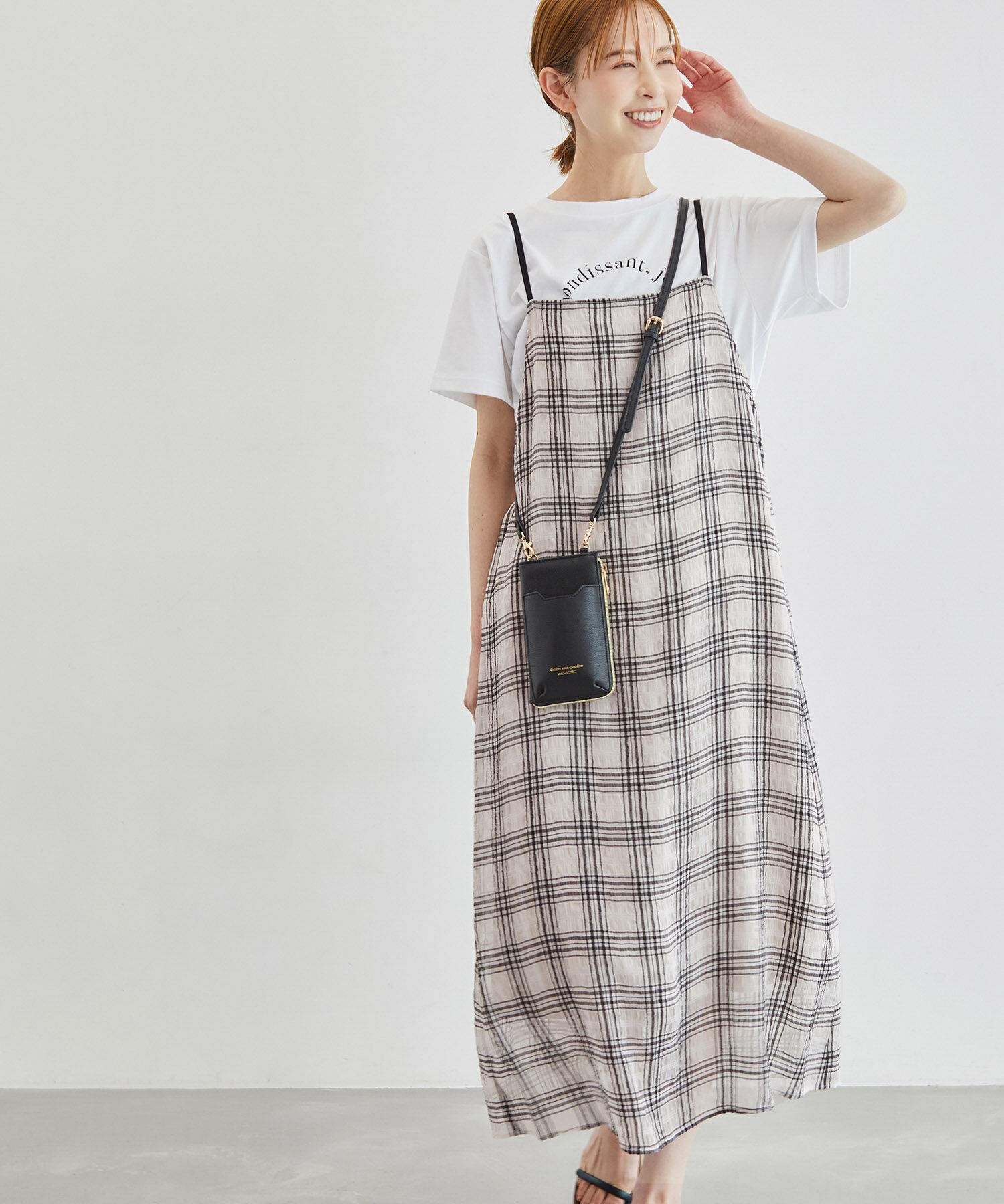 Rope&rsquo;Picnic「リンクコーデ/シアーチェックキャミワンピース」|ワンピース|ブラック系(02)