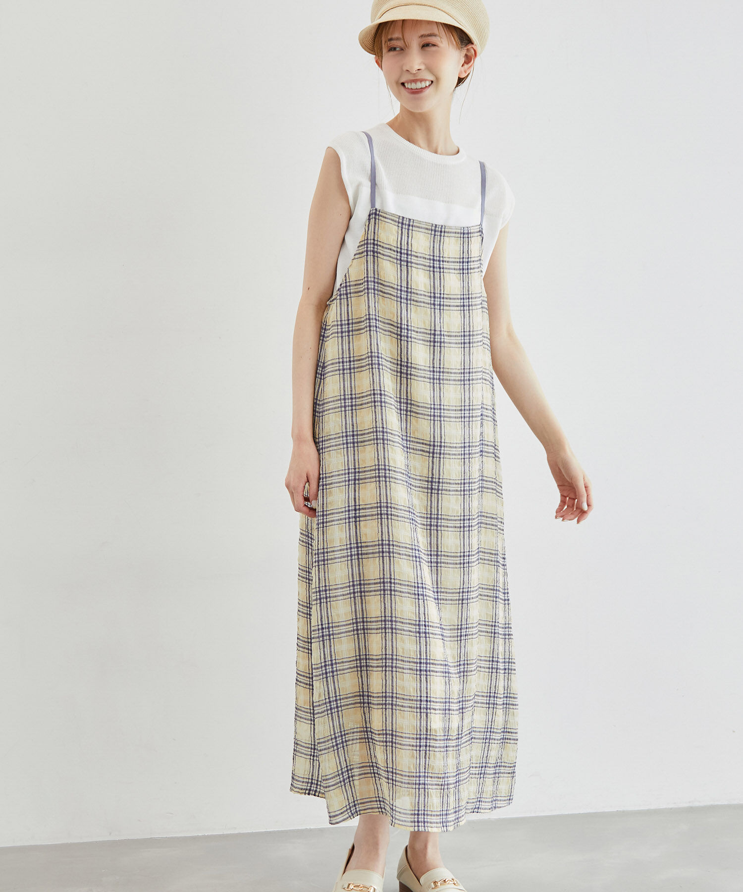 Rope&rsquo;Picnic「リンクコーデ/シアーチェックキャミワンピース」|ワンピース|クリーム(83)