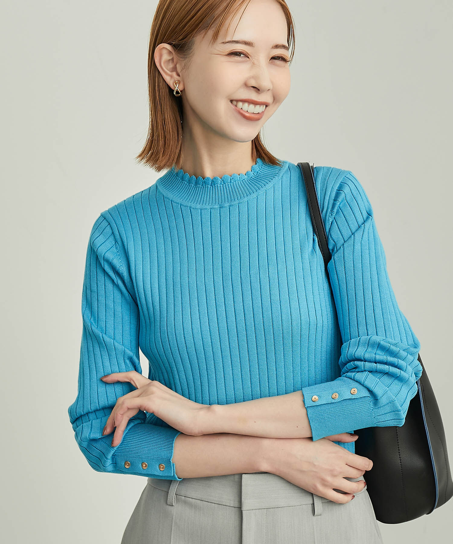 Rope&rsquo;Picnic「BIOGRACE(R)スカラップネックリブニットプルオーバー」|ニット・セーター|ターコイズ(49)