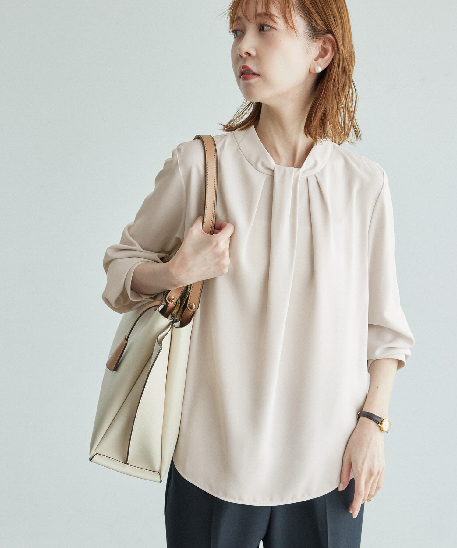 Rope&rsquo;Picnic「【2サイズ展開】リサイクルポリエステルフロントタックブラウス/リンクコーデ」|シャツ・ブラウス|ベージュ系(28)