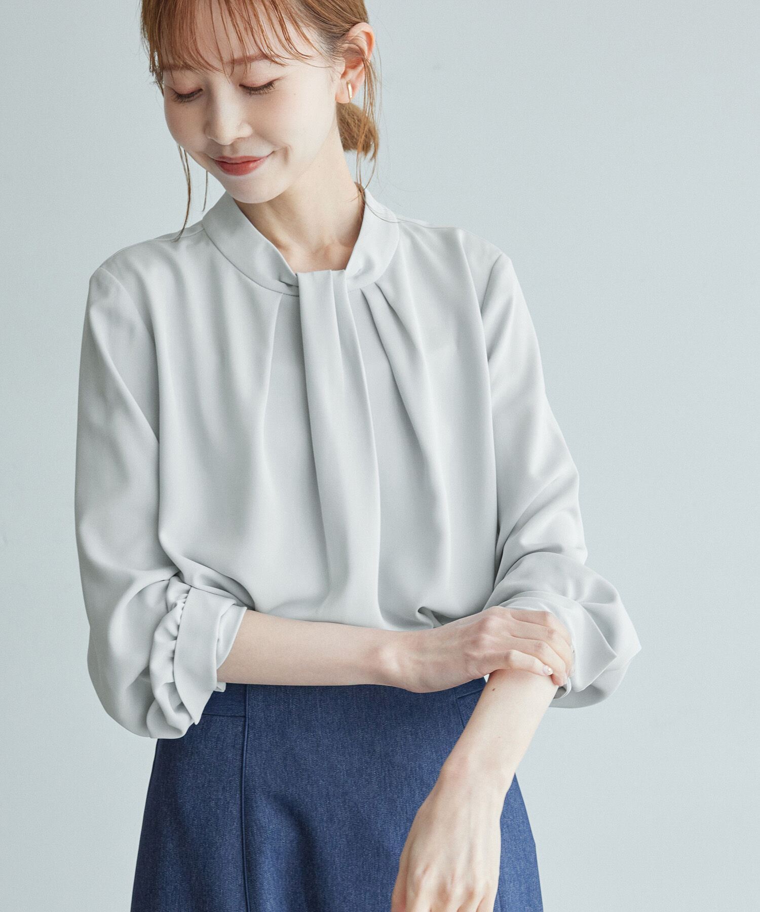 Rope&rsquo;Picnic「【2サイズ展開】リサイクルポリエステルフロントタックブラウス/リンクコーデ」|シャツ・ブラウス|サックス(48)