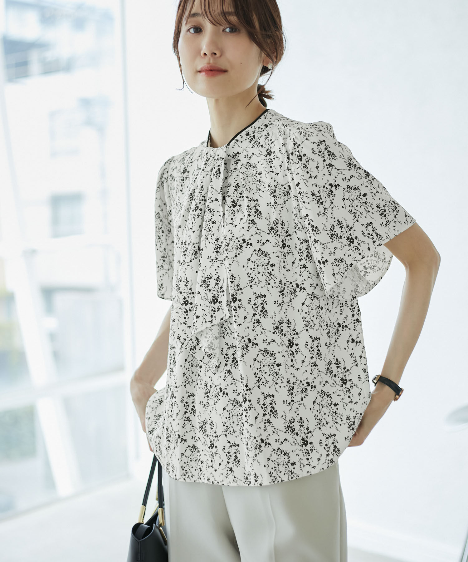 Rope&rsquo;Picnic「2WAY/さらさらボウタイハーフスリーブブラウス」|シャツ・ブラウス|