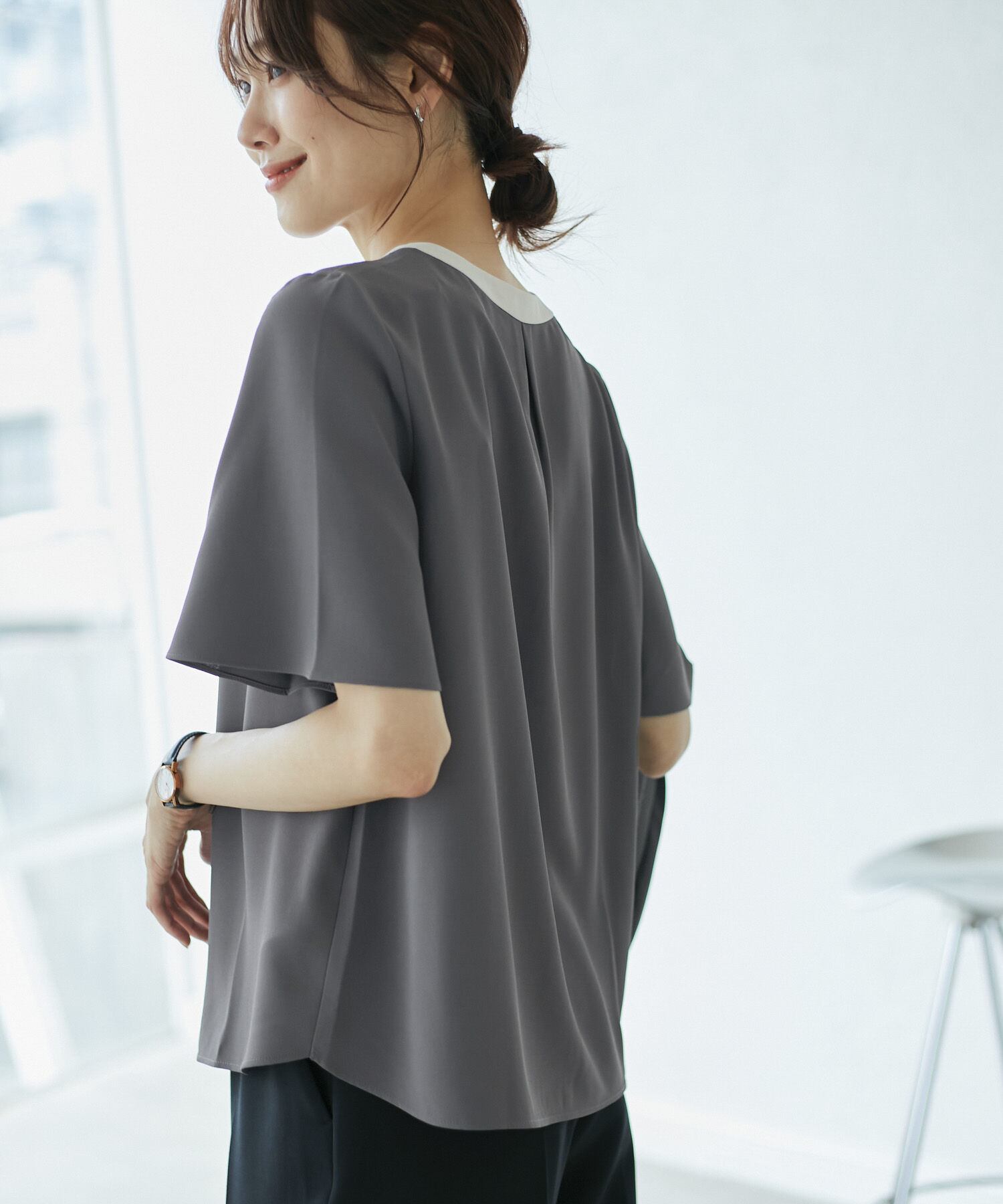 Rope&rsquo;Picnic「2WAY/さらさらボウタイハーフスリーブブラウス」|シャツ・ブラウス|