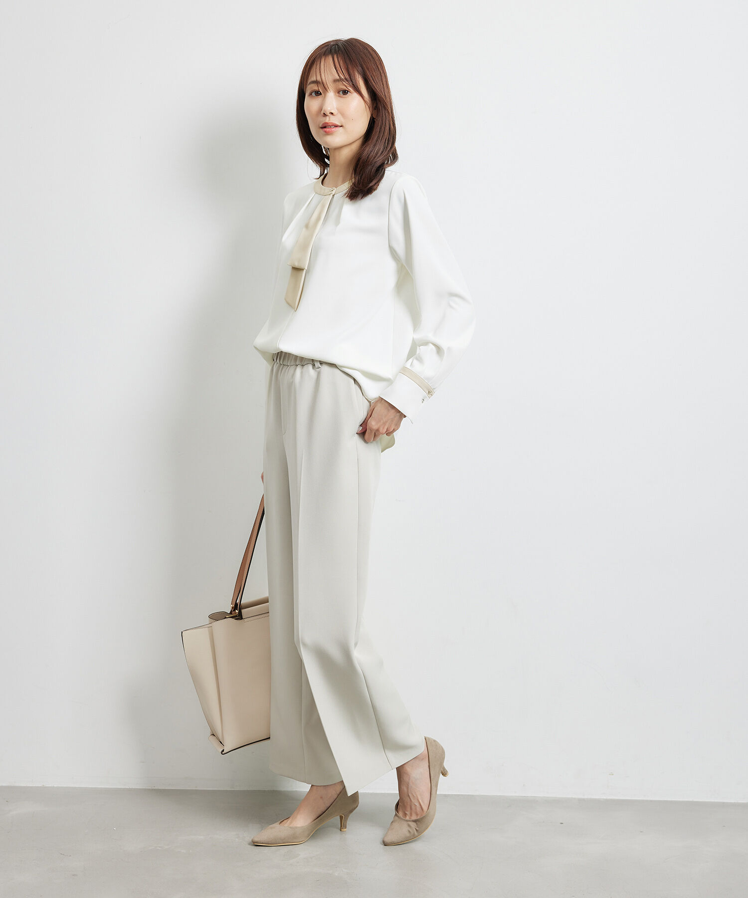 Rope&rsquo;Picnic「【WEB限定40サイズ】ジョーゼット配色ボウタイ風ブラウス」|シャツ・ブラウス|