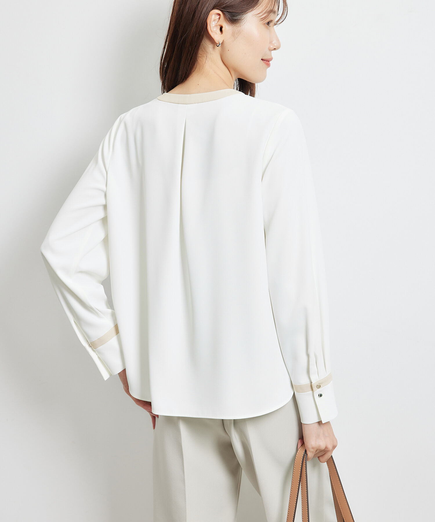 Rope&rsquo;Picnic「【WEB限定40サイズ】ジョーゼット配色ボウタイ風ブラウス」|シャツ・ブラウス|