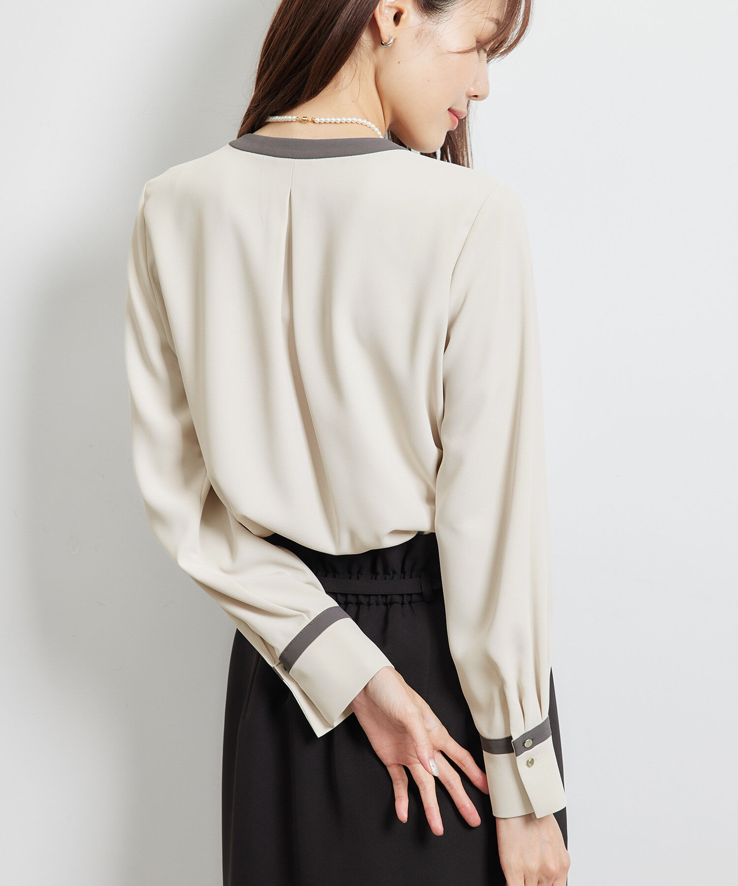 Rope&rsquo;Picnic「【WEB限定40サイズ】ジョーゼット配色ボウタイ風ブラウス」|シャツ・ブラウス|