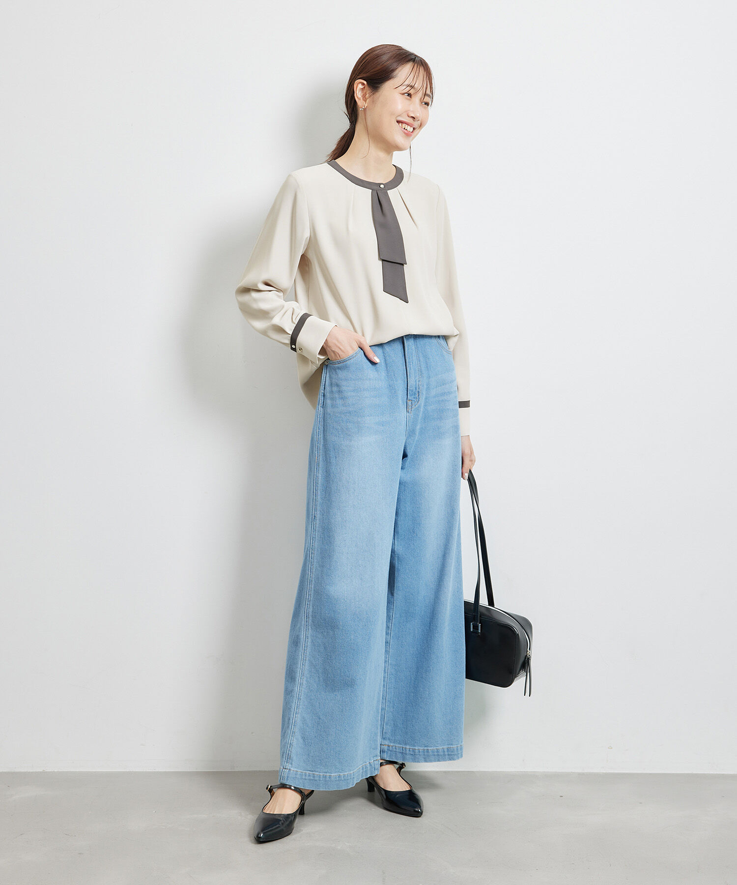 Rope&rsquo;Picnic「【WEB限定40サイズ】ジョーゼット配色ボウタイ風ブラウス」|シャツ・ブラウス|