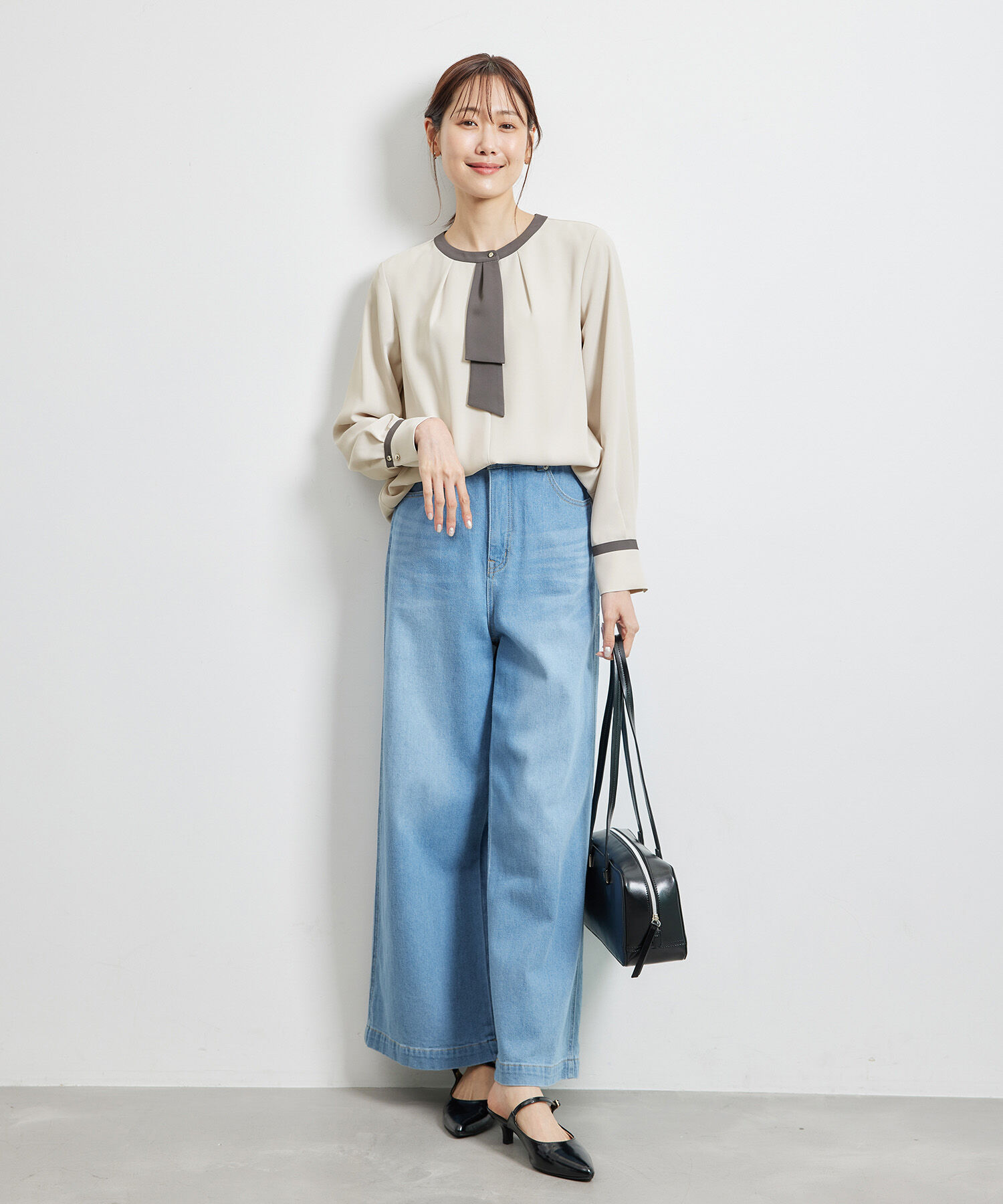 Rope&rsquo;Picnic「【WEB限定40サイズ】ジョーゼット配色ボウタイ風ブラウス」|シャツ・ブラウス|