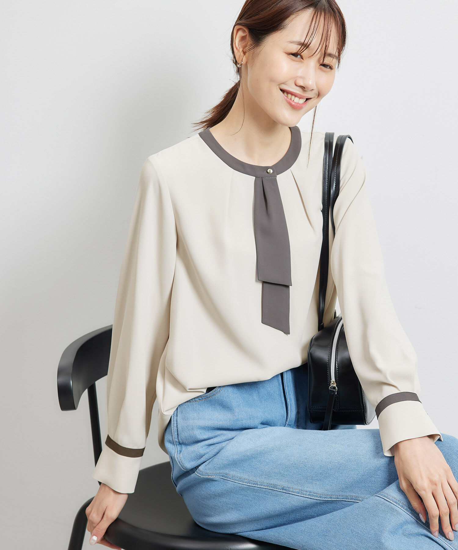 Rope&rsquo;Picnic「【WEB限定40サイズ】ジョーゼット配色ボウタイ風ブラウス」|シャツ・ブラウス|