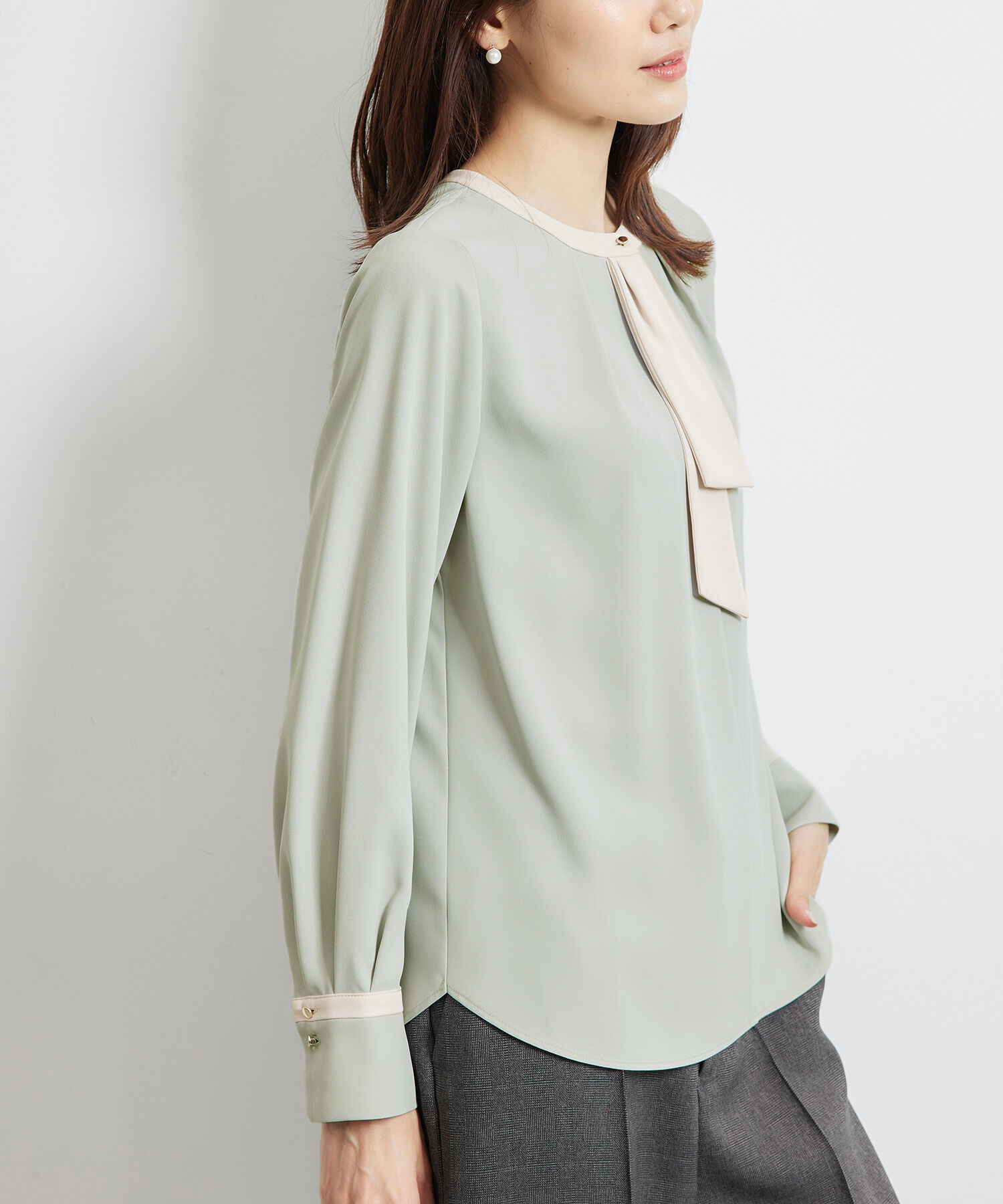 Rope&rsquo;Picnic「【WEB限定40サイズ】ジョーゼット配色ボウタイ風ブラウス」|シャツ・ブラウス|