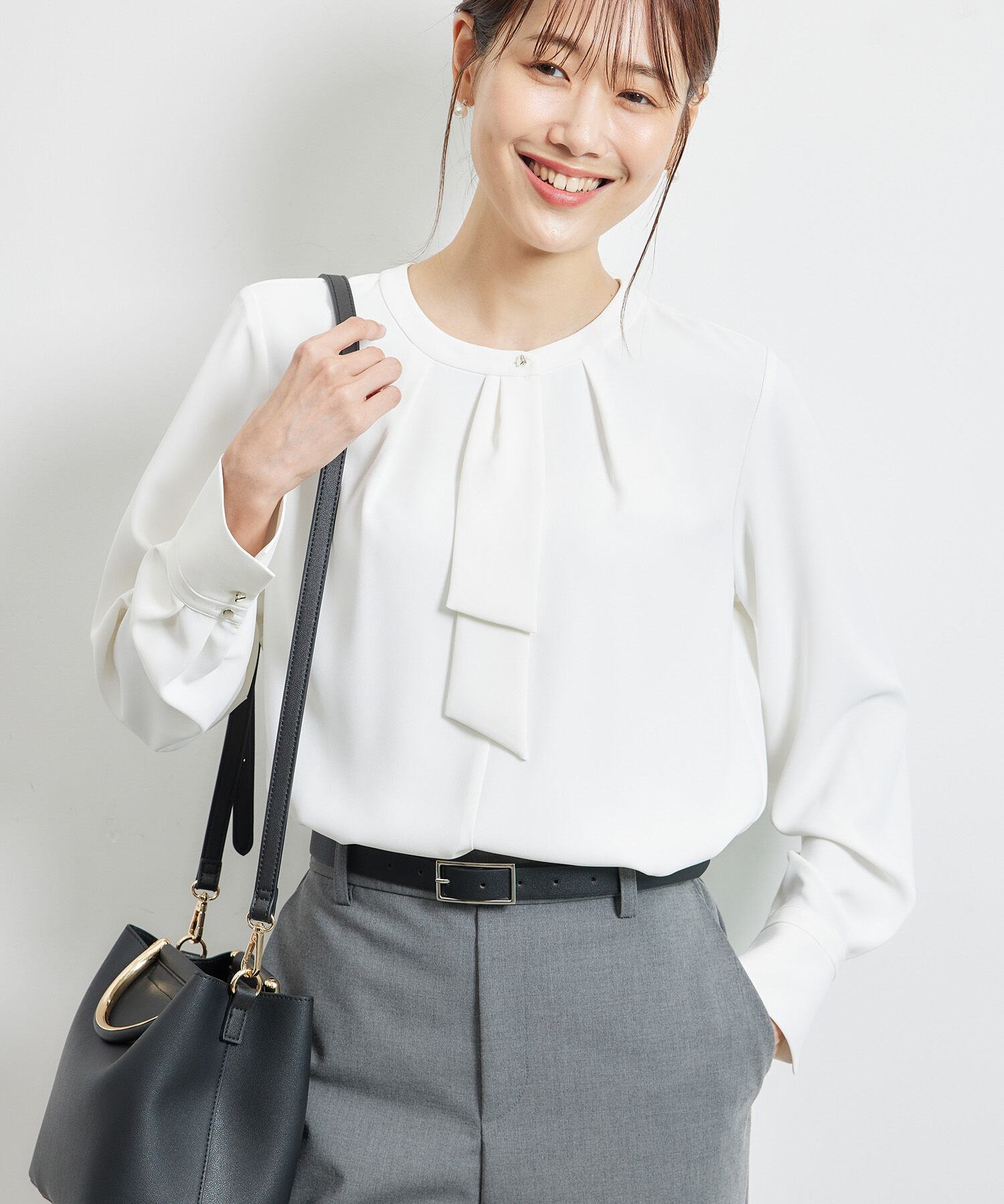 Rope&rsquo;Picnic「【WEB限定40サイズ】ジョーゼット配色ボウタイ風ブラウス」|シャツ・ブラウス|