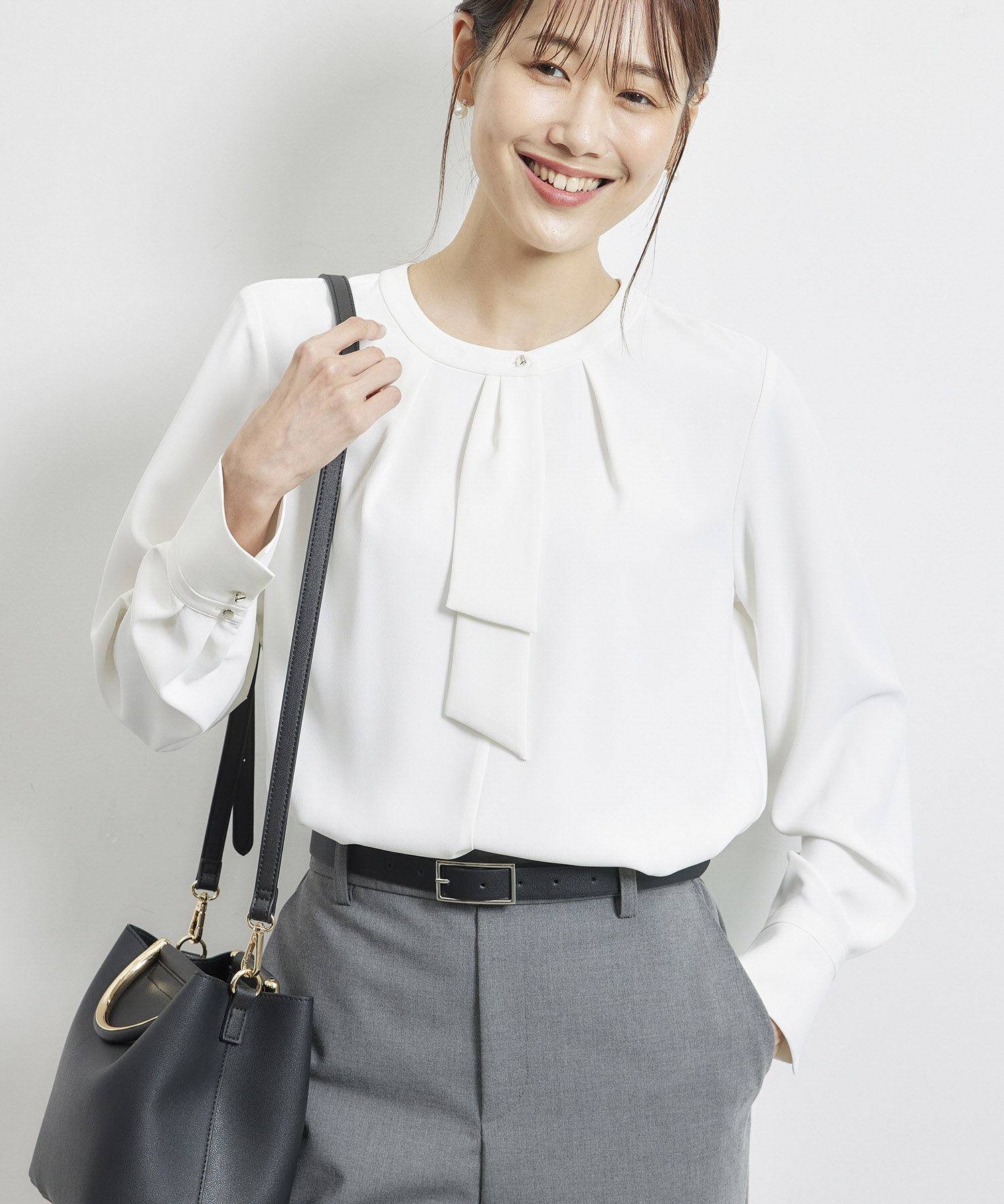 Rope&rsquo;Picnic「【WEB限定40サイズ】ジョーゼット配色ボウタイ風ブラウス」|シャツ・ブラウス|