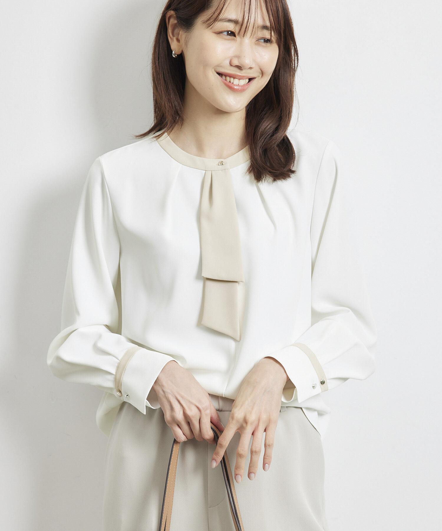 Rope&rsquo;Picnic「【WEB限定40サイズ】ジョーゼット配色ボウタイ風ブラウス」|シャツ・ブラウス|