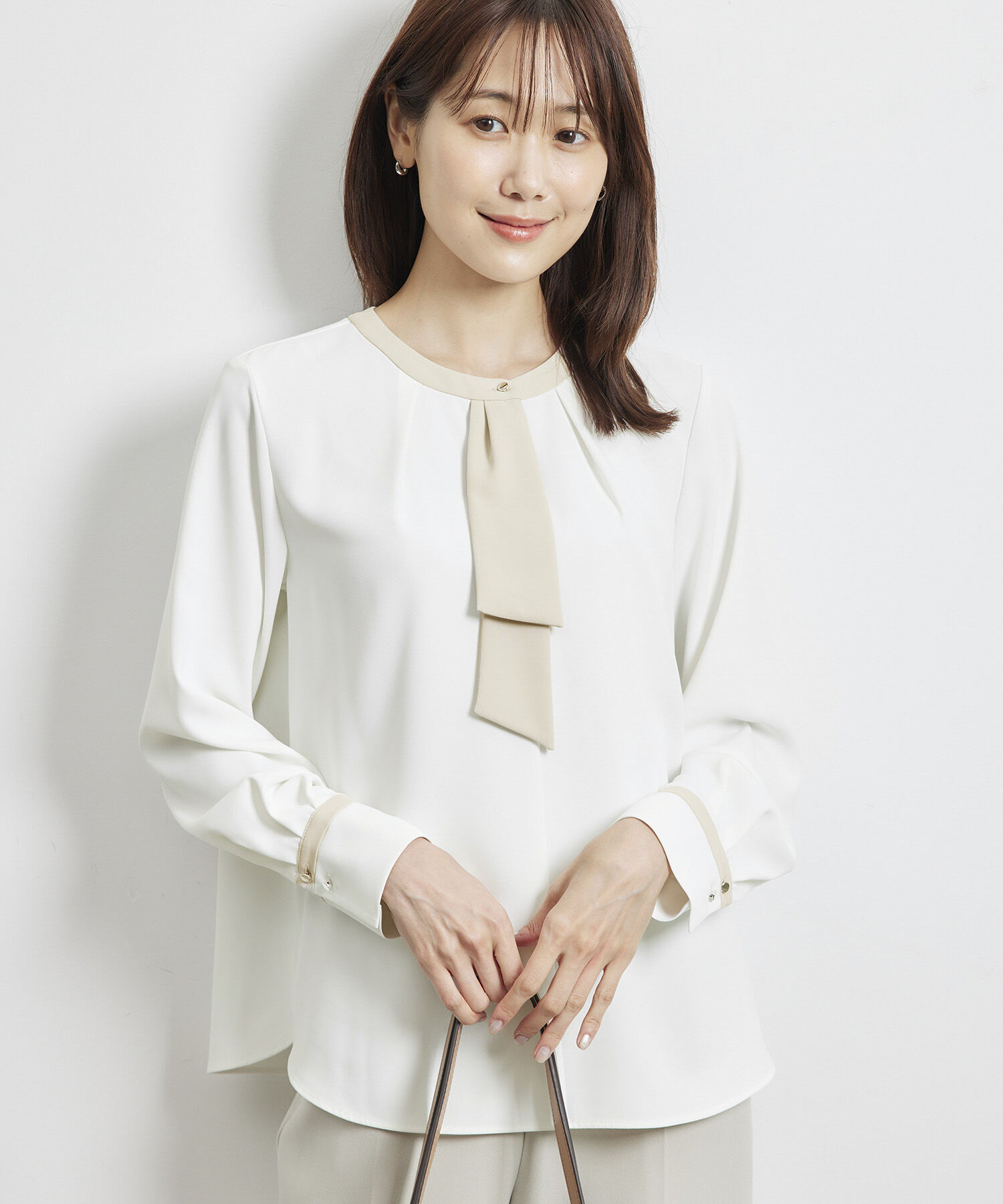 Rope&rsquo;Picnic「【WEB限定40サイズ】ジョーゼット配色ボウタイ風ブラウス」|シャツ・ブラウス|