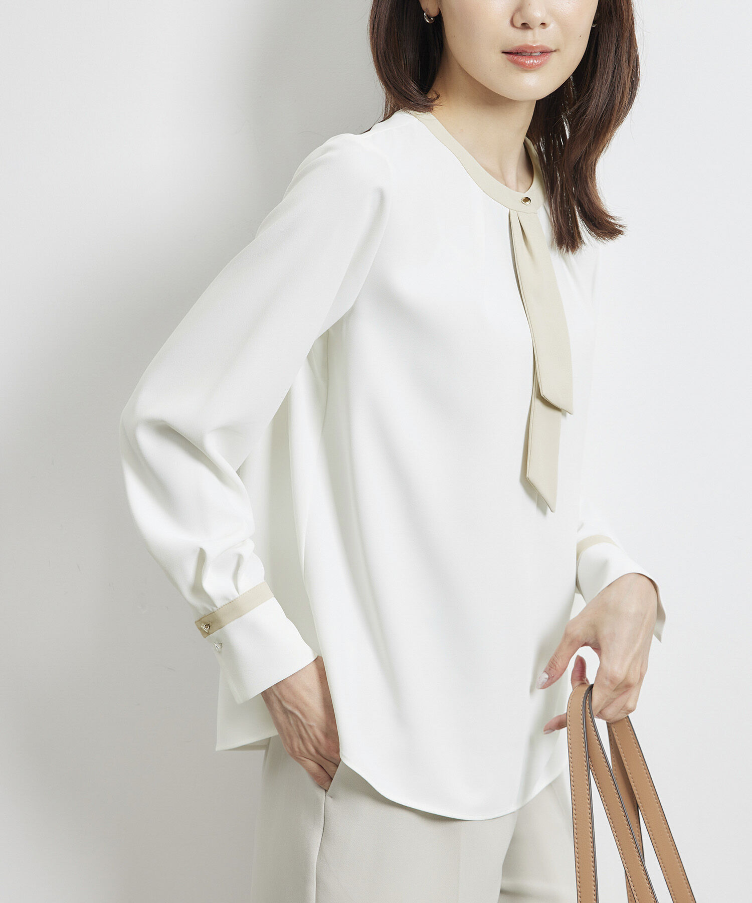 Rope&rsquo;Picnic「【WEB限定40サイズ】ジョーゼット配色ボウタイ風ブラウス」|シャツ・ブラウス|