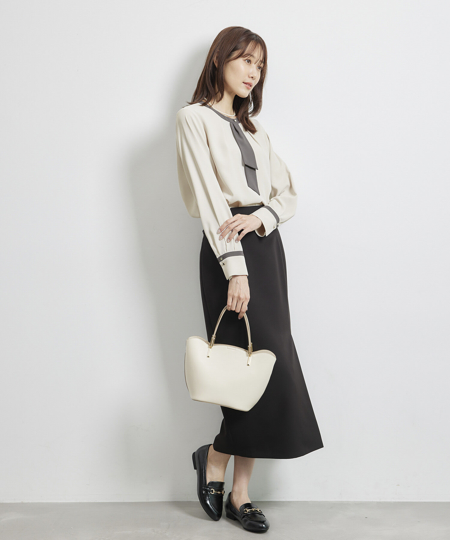 Rope&rsquo;Picnic「【WEB限定40サイズ】ジョーゼット配色ボウタイ風ブラウス」|シャツ・ブラウス|