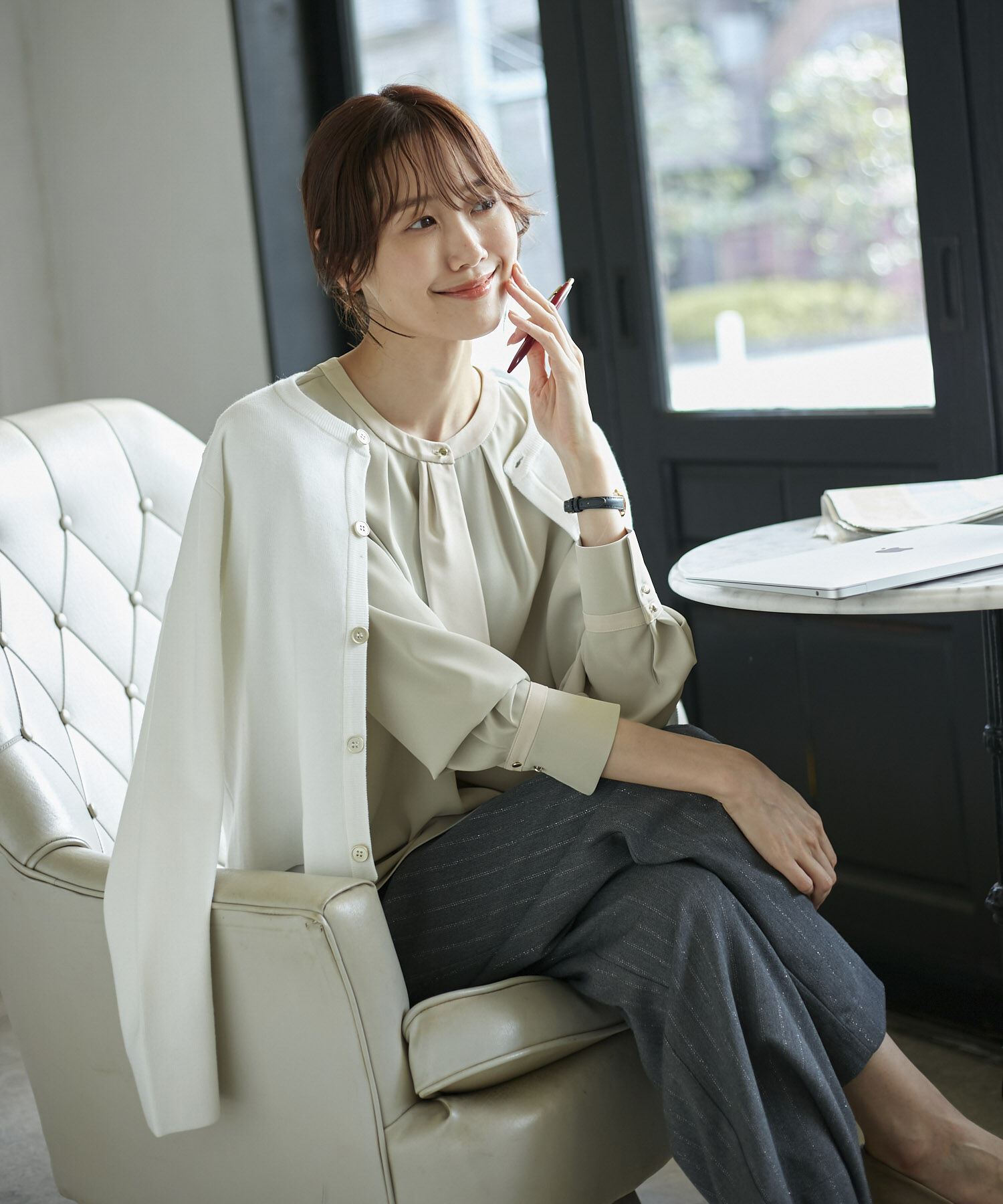 Rope&rsquo;Picnic「【WEB限定40サイズ】ジョーゼット配色ボウタイ風ブラウス」|シャツ・ブラウス|