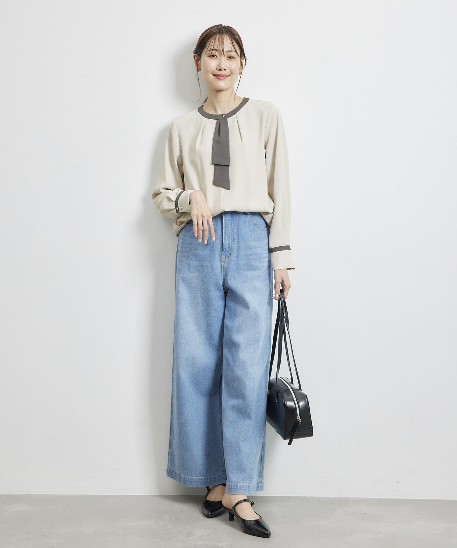 Rope&rsquo;Picnic「【WEB限定40サイズ】ジョーゼット配色ボウタイ風ブラウス」|シャツ・ブラウス|