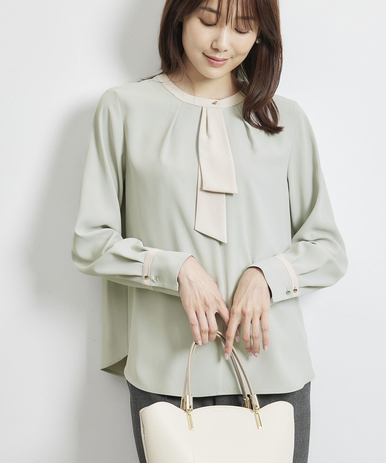 Rope&rsquo;Picnic「【WEB限定40サイズ】ジョーゼット配色ボウタイ風ブラウス」|シャツ・ブラウス|