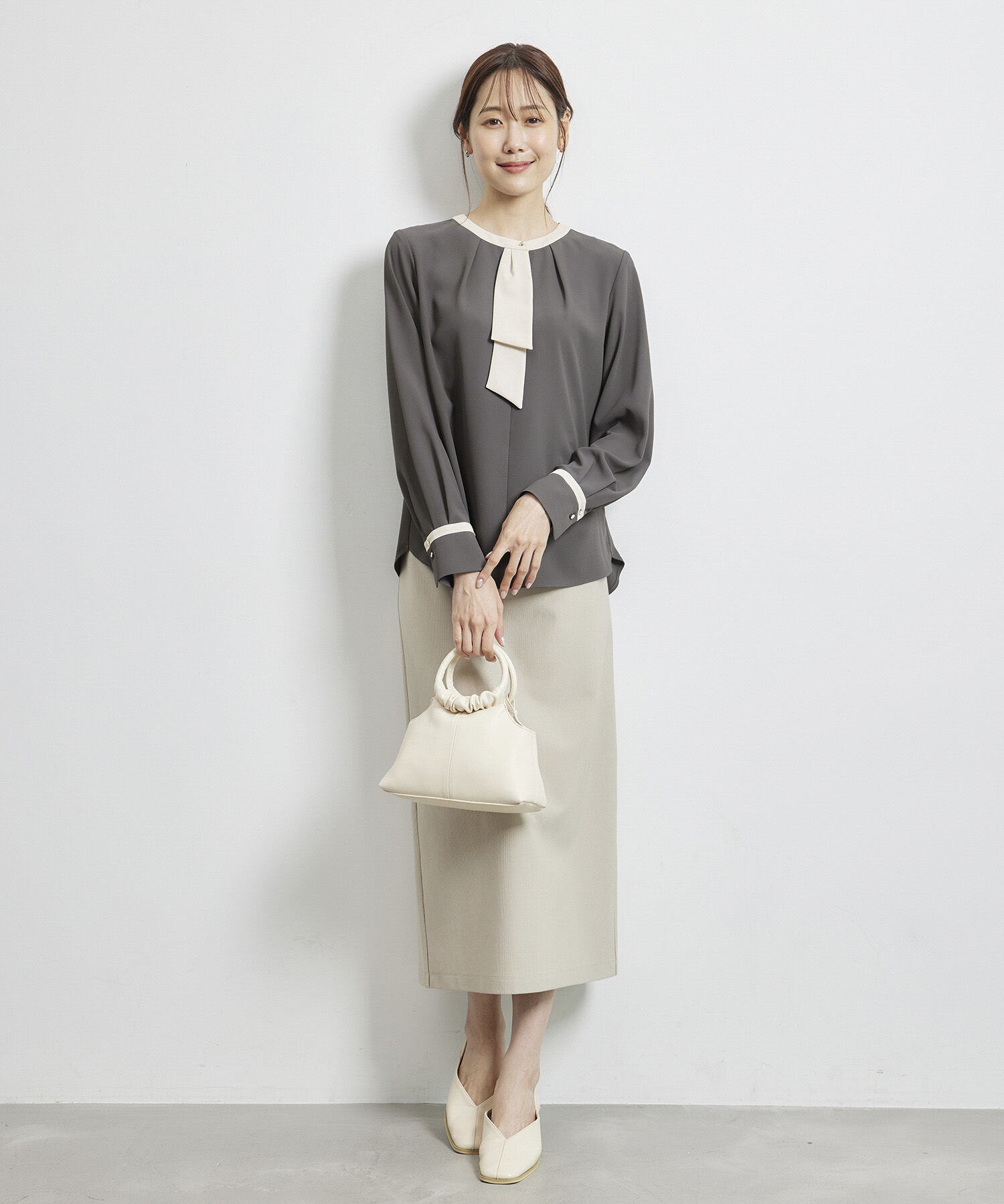 Rope&rsquo;Picnic「【WEB限定40サイズ】ジョーゼット配色ボウタイ風ブラウス」|シャツ・ブラウス|