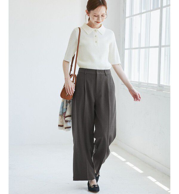 Rope&rsquo;Picnic「レディハンサムシリーズ ウールライクウエストタックセミワイドパンツ/セットアップ対応」|スラックス|