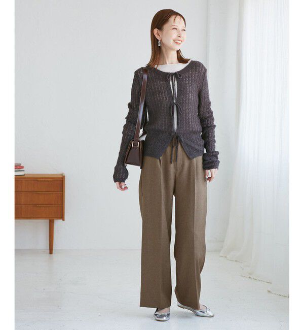 Rope&rsquo;Picnic「レディハンサムシリーズ ウールライクウエストタックセミワイドパンツ/セットアップ対応」|スラックス|