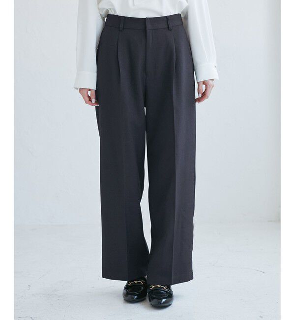 Rope&rsquo;Picnic「レディハンサムシリーズ ウールライクウエストタックセミワイドパンツ/セットアップ対応」|スラックス|