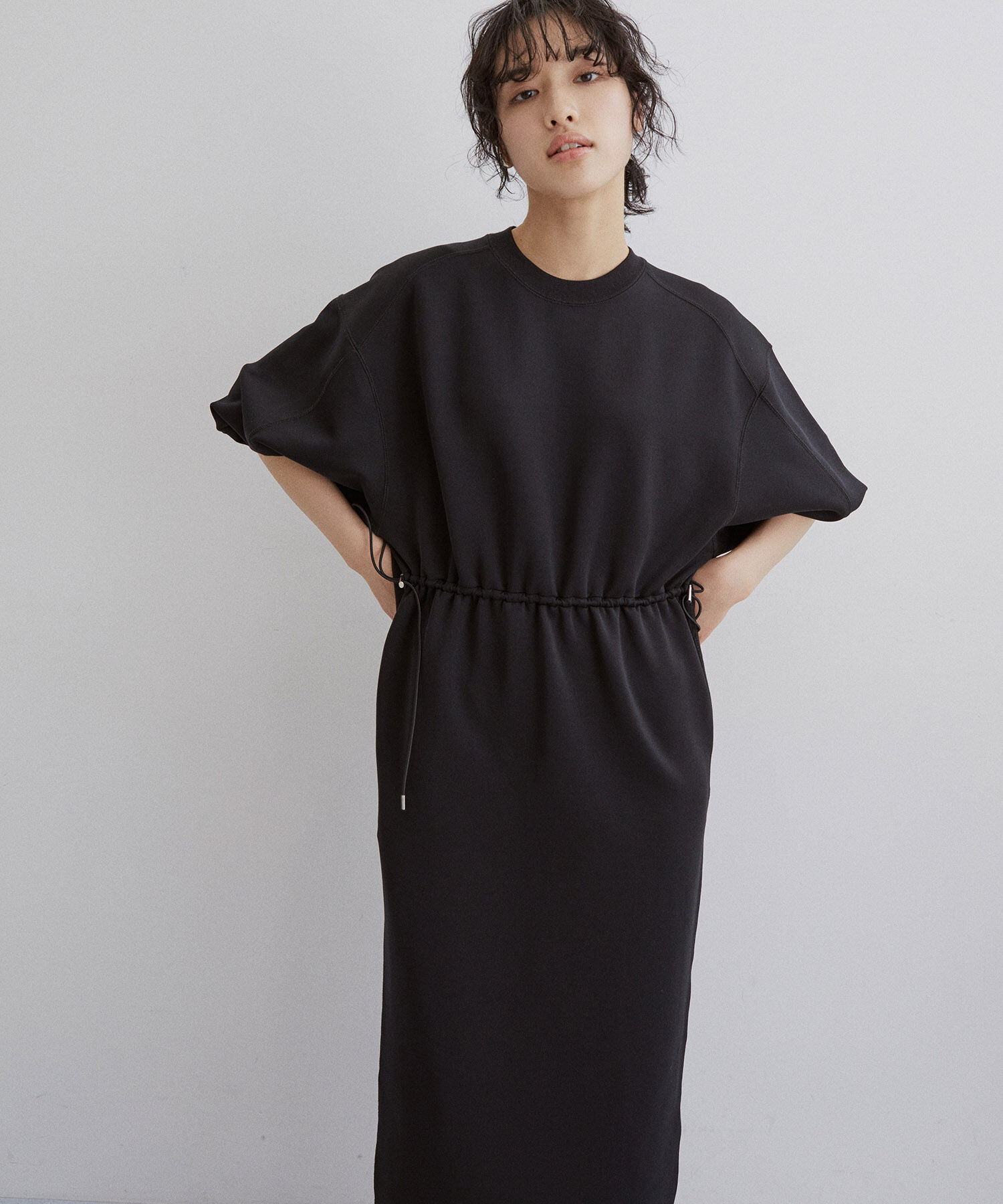 ADAM ET ROPE'「ハーフスリーブドロストワンピース」|ワンピース|