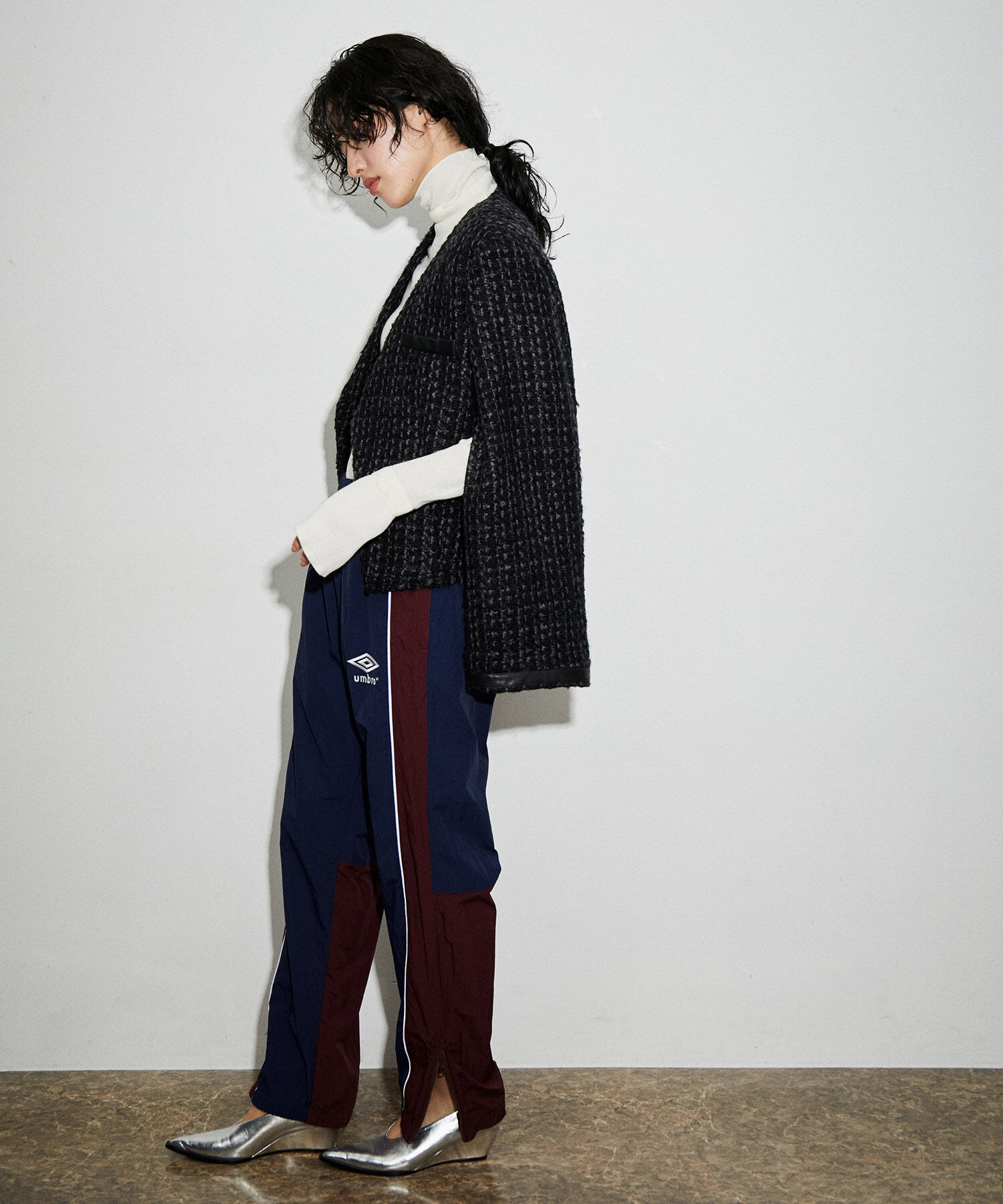 ADAM ET ROPE'「クロップドシングルツイードジャケット」|ノーカラージャケット|