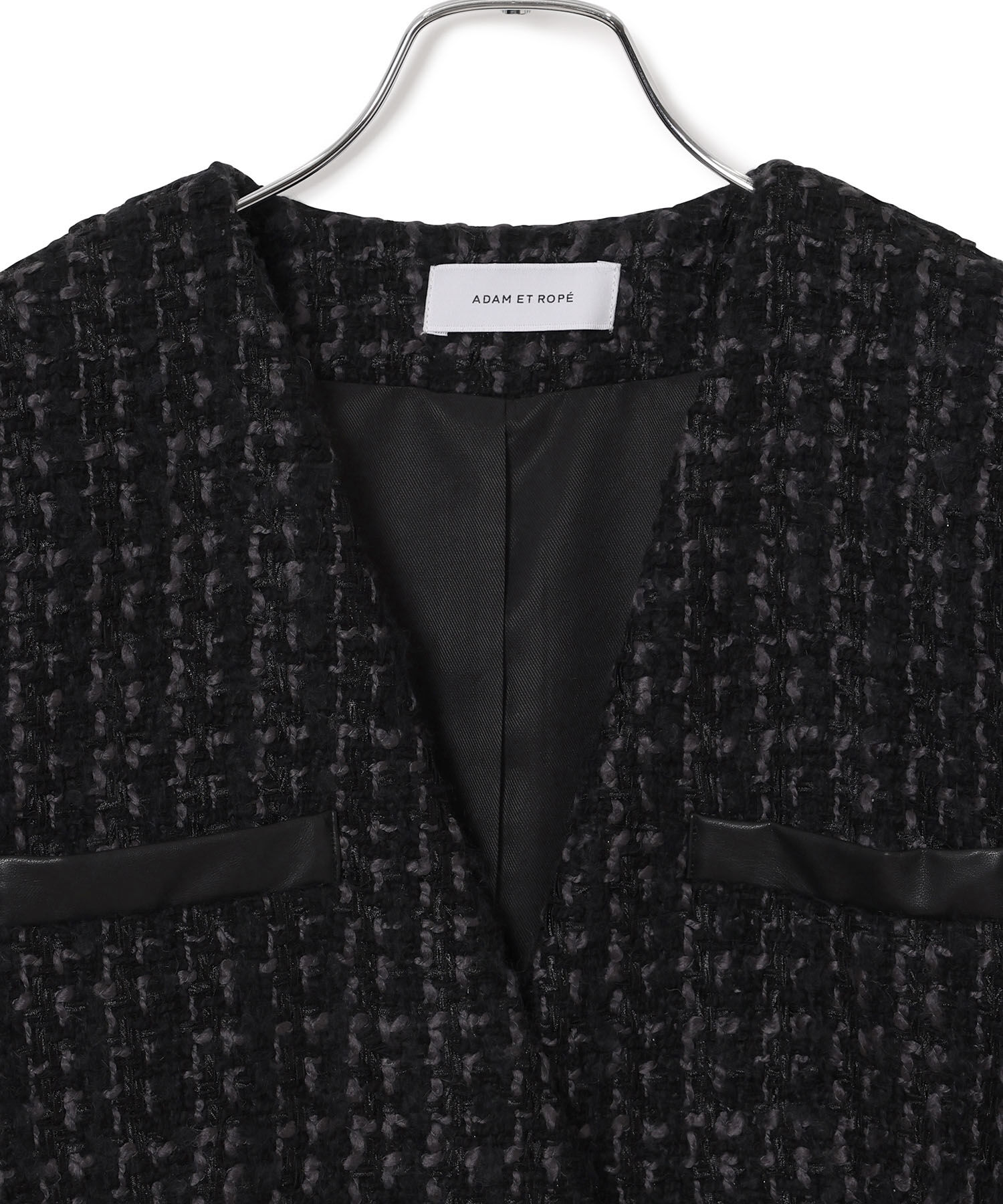 ADAM ET ROPE'「クロップドシングルツイードジャケット」|ノーカラージャケット|