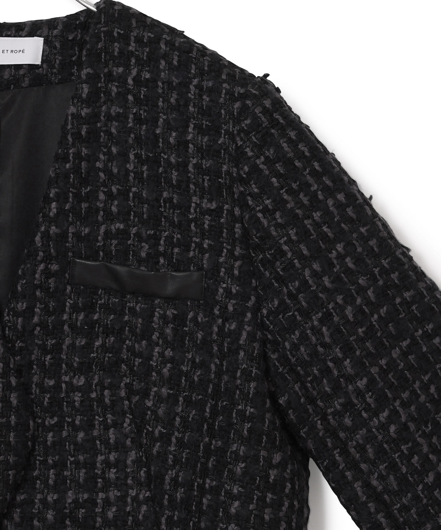 ADAM ET ROPE'「クロップドシングルツイードジャケット」|ノーカラージャケット|