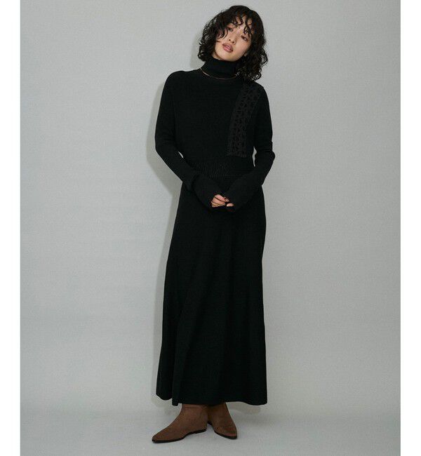 ADAM ET ROPE'「【WEB限定】・【サステナブル】・【洗える】レースコンビタートルニットワンピース」|ワンピース|クロメイン