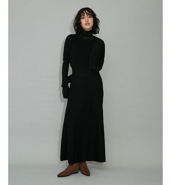 ADAM ET ROPE'「【WEB限定】・【サステナブル】・【洗える】レースコンビタートルニットワンピース」|ワンピース|